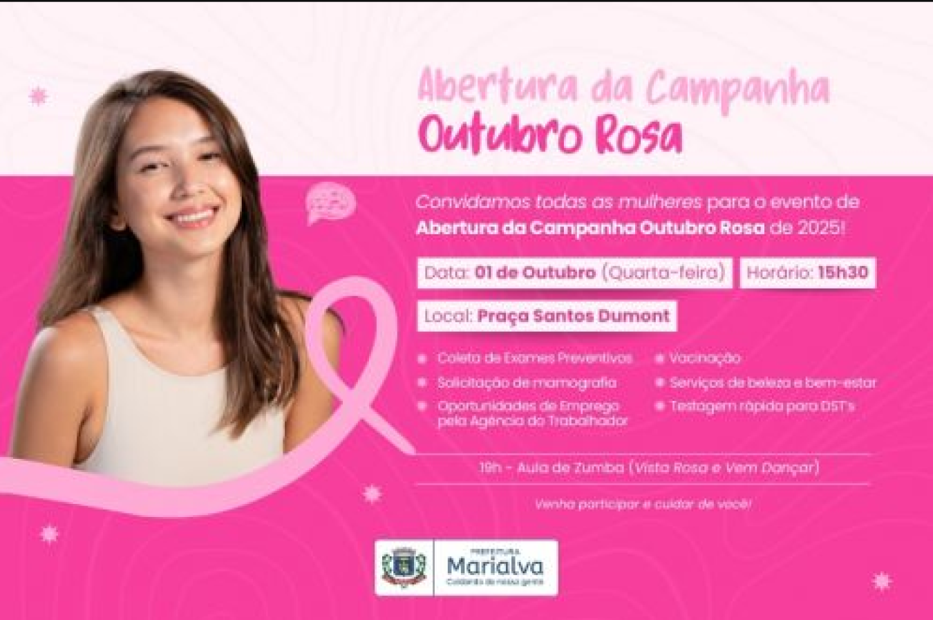 Outubro Rosa em Marialva terá mais vagas para exames preventivos e programação especial