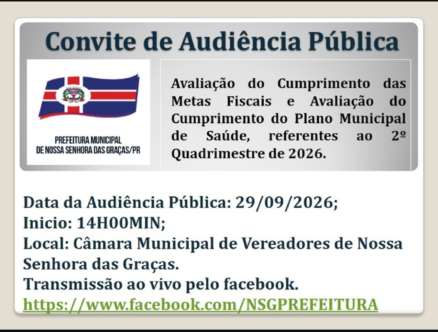 Nossa Senhora das Graças - Audiência Pública- 2º quadrimestre