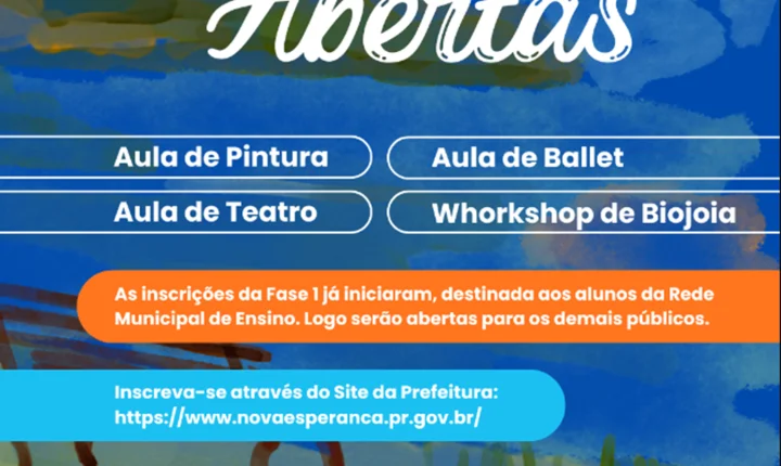 Nova Esperança: Inscrições abertas para Oficinas Culturais de 2026